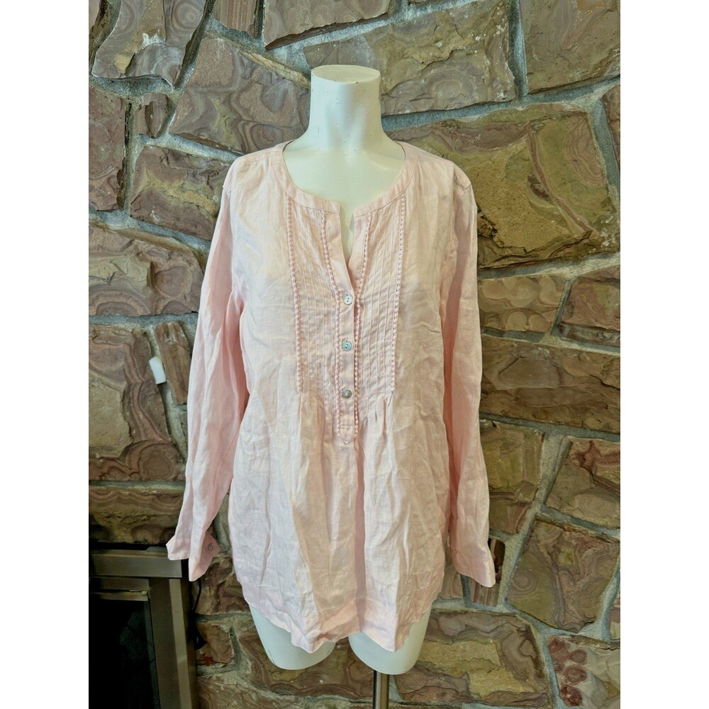 J. Jill Love Linen Tunic Sz M Pink EUC Pintuck LongSleeve coastal lounge